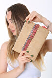 Baghashtag Kırmızı İp Püsküllü Jüt Clutch Bez Çanta