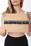 Baghashtag Siyah İp Püsküllü Jüt Clutch Bez Çanta