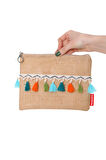 Baghashtag Renkli Pon Pon Püsküllü Jüt Clutch Bez Çanta