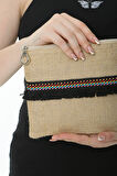 Baghashtag Siyah Püsküllü Renkli Noktalı Jüt Clutch Bez Çanta