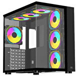 PowerBoost PB-SS02B Sea View USB 3.0, ATX 7 x ARGB Fanlı, Siyah Kasa (PSU Yok)