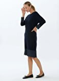 Selen Bisiklet Yaka Düz Lacivert Standart Kadın Elbise 21KSL7059