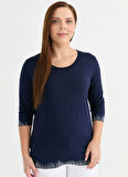Selen Yuvarlak Yaka Taşlı Lacivert Kadın Bluz 25YSL8091-BB