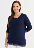 Selen Yuvarlak Yaka Taşlı Lacivert Kadın Bluz 25YSL8091-BB