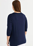 Selen Yuvarlak Yaka Taşlı Lacivert Kadın Bluz 25YSL8091-BB