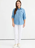 Selen Polo Yaka Çizgili Mavi Kadın Bluz 25YSL8134-BB