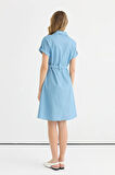 Selen Erkek Yaka Düz Mavi Standart Kadın Elbise 25YSL7642