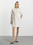 Selen O Yaka Simli Ekru Standart Kadın Elbise 25KSL7700