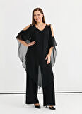 Selen Taşlı Siyah Kadın Tulum 25YSL7648-BB