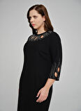 Selen O Yaka Taşlı Siyah Standart Kadın Elbise 25YSL7652-BB