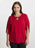 Selen O Yaka Düz Kırmızı Kadın Bluz 25KSL8204