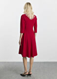 Selen V Yaka Düz Kırmızı Standart Kadın Elbise 25KSL7709