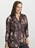 Selen Hakim Yaka Leopar Desenli Kahve Kadın Bluz 25KSL8224