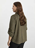 Selen Polo Yaka Fitilli Haki Kadın Bluz 25KSL8222
