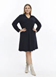 Selen Polo Yaka Düz Lacivert Standart Kadın Elbise 25KSL7716