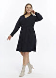 Selen Polo Yaka Düz Lacivert Standart Kadın Elbise 25KSL7716