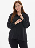 Selen Gömlek Yaka Taşlı Siyah Kadın Bluz 25KSL8229
