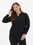 Selen Polo Yaka Düz Siyah Kadın Bluz 25KSL8238