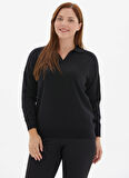 Selen Polo Yaka Düz Siyah Kadın Bluz 25KSL8238