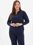 Selen Polo Yaka Düz Lacivert Kadın Bluz 25KSL8238