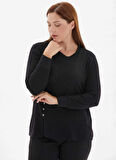 Selen Yuvarlak Yaka Taşlı Siyah Kadın Bluz 25KSL8245