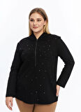 Selen Kapüşon Yaka Troklu Siyah Kadın Bluz 25KSL8249