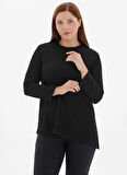 Selen Yuvarlak Yaka Düz Siyah Kadın Bluz 25KSL8257