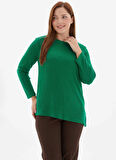 Selen Yuvarlak Yaka Düz Yeşil Kadın Bluz 25KSL8257