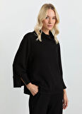 Selen Degaje Yaka Fitilli Siyah Kadın Bluz 25KSL8269