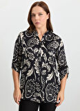 Selen Hakim Yaka Çiçek Desenli Siyah Kadın Bluz 25KSL8265