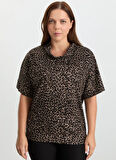 Selen Degaje Yaka Leopar Desenli Kahve Kadın Bluz 25KSL8270