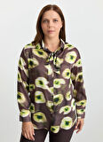 Selen Polo Yaka Çiçek Desenli Kahve Kadın Bluz 25KSL8296