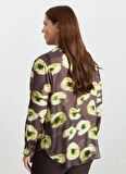 Selen Polo Yaka Çiçek Desenli Kahve Kadın Bluz 25KSL8296
