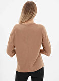 Selen Bisiklet Yaka Düz Bej Kadın Bluz 25KSL8217