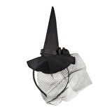 Halloween Cadılar Bayramı Siyah Güllü Tüllü Mini Cadı Şapkası Şeklinde Taç Parti Aksesuarı