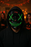 Halloween Cadılar Bayramı Maske Işıklı Pilli Yeşil Telli Korku Maskesi 