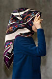 Vissona Tivil İpek Eşarp 17502 - 0026 - 0001 Mürdüm Siyah Batik Desen