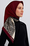 Vissona Tivil İpek Eşarp 7328 - 0018 Bordo Krem Geometrik Desen