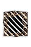 Twill Çizgili Zincir Desenli Siyah Renkli 90x90 Eşarp (İpek İçermez) Kenar Dikiş Şekli El Dikişli