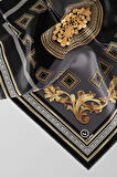 Twill Barok Desenli Gri Renkli 90x90 Eşarp (İpek İçermez) Kenar Dikiş Şekli El Dikişli