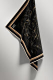 Twill Barok Çerçeveli Mermer Desenli Siyah Renkli 90x90 Eşarp (İpek İçermez) Kenar Dikiş Şekli El Dikişli