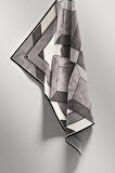 Twill Mermer Desenli Siyah - Krem Renkli 90x90 Eşarp (İpek İçermez) Kenar Dikiş Şekli El Dikişli