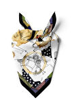 E64 Kadın Krem Mavi Afrikan Desenli 50x50 Bandana HYL DG01205-22