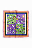 E55 Kadın Mor Yeşil Göz Desenli 50x50 Bandana HYL DG01673-22