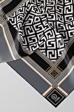 Twill Antik Desenli Gri Renkli 90x90 Eşarp (İpek İçermez) Kenar Dikiş Şekli El Dikişli