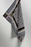 Twill Antik Desenli Gri Renkli 90x90 Eşarp (İpek İçermez) Kenar Dikiş Şekli El Dikişli