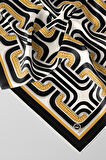Twill Geometrik Zincir Desenli Siyah Renkli 90x90 Eşarp (İpek İçermez) Kenar Dikiş Şekli El Dikişli
