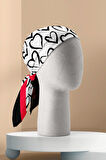 B57 Kadın Kırmızı Beyaz Sİyah Heart Desenli 50x50 Bandana