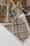 Twill Eskitme Desenli Vizon Renkli 90x90 Eşarp (İpek İçermez) Kenar Dikiş Şekli El Dikişli