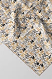 Twill Renkli Çiçek Desenli Bej Renkli 90x90 Eşarp (İpek İçermez) Kenar Dikiş Şekli El Dikişli